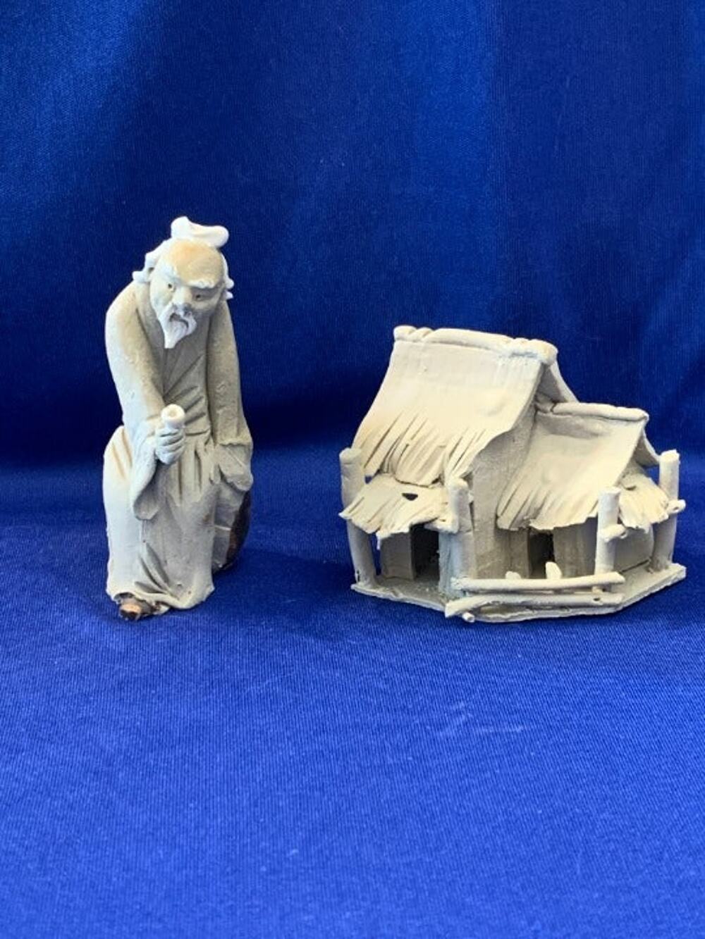 Miniature Mud Man and Clay Hut Hand Made